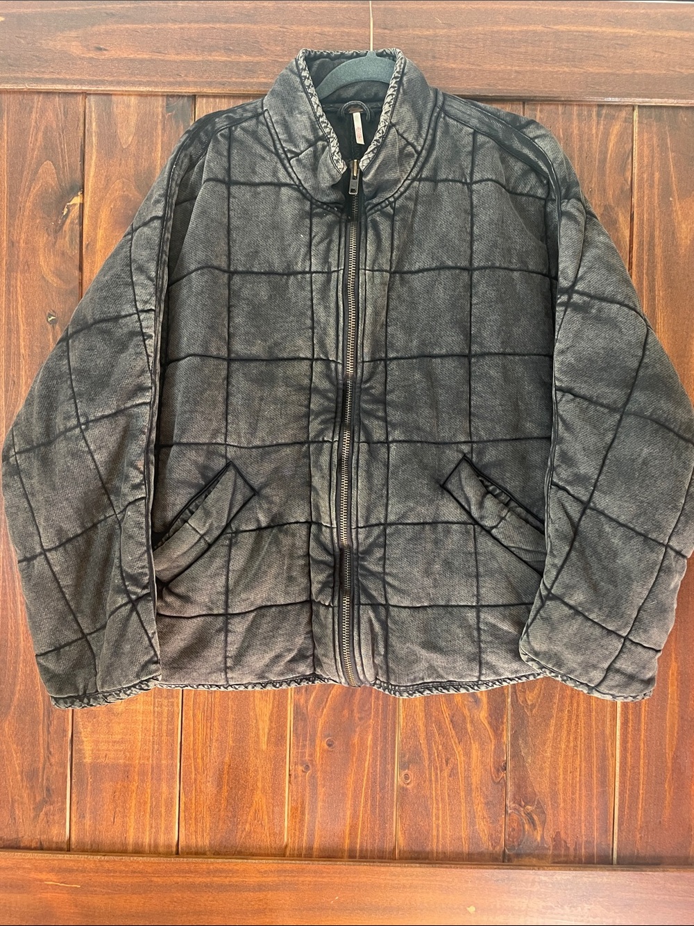 Free People Dolman Quilted Zip-Up Jacket in Washed Charcoal SzSm